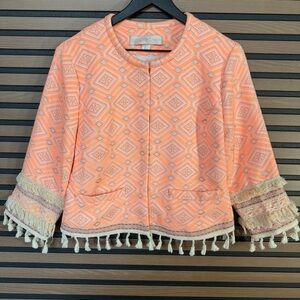 Boston Proper Coral Geometric Fringe Jacket Size 12